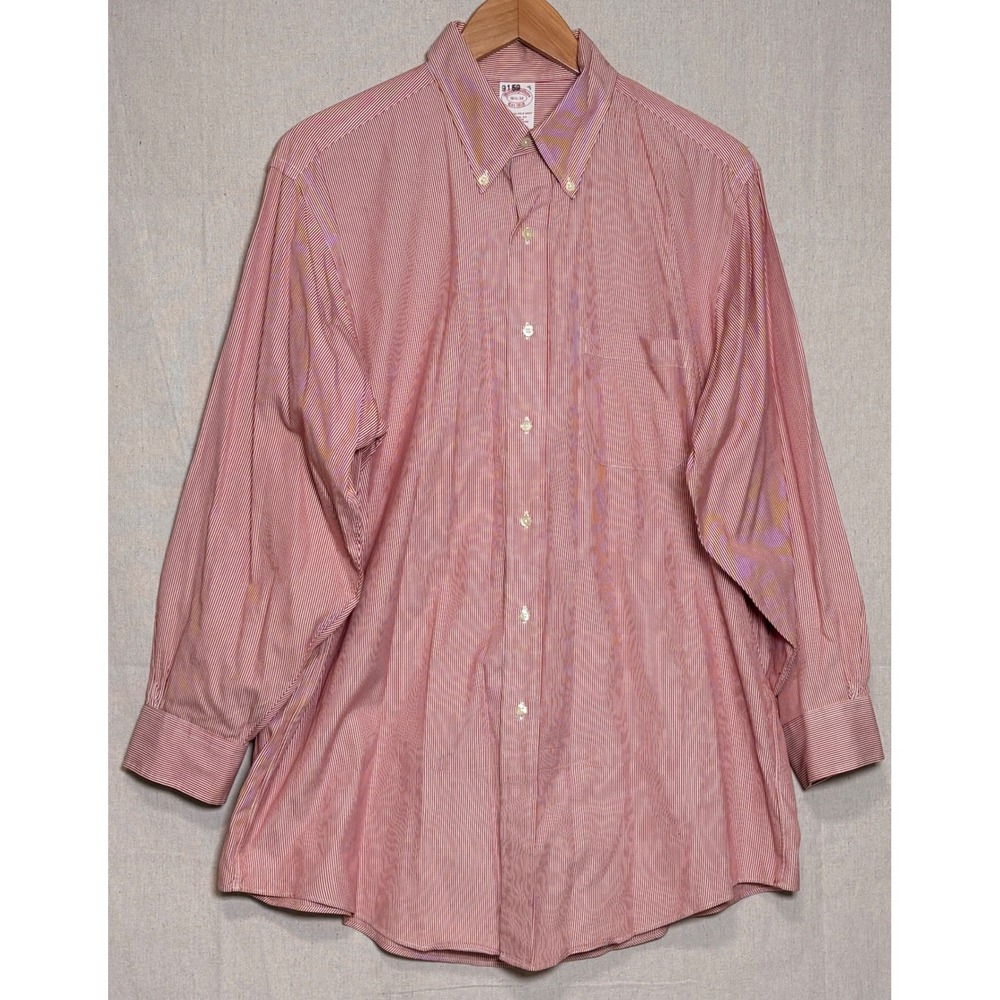 Brooks Brothers Mens Red White Striped Button Down Shirt 16.5 32 Traditional Fit